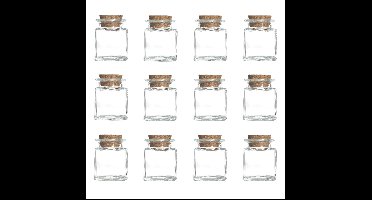 12x Stuks voorraadpotjes/bewaarpotjes 50 ml glas met kurken stop