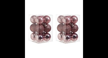 24x Roze kerstballen 6 cm kunststof mat/glans