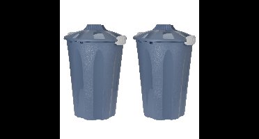 2x stuks kunststof wasmanden met deksel rond blauw 40 liter