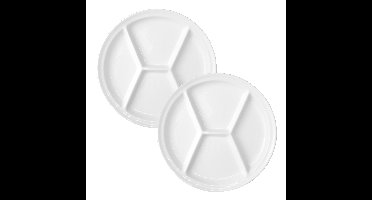 2x stuks porseleinen fondue/gourmet bord 4-vaks rond 26 cm