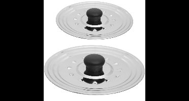 2x Universele RVS spatdeksels/pannendeksels met stoomuitlaat 16/18/20 cm en 26/28/30 cm