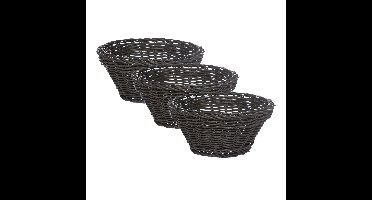 3x stuks ronde broodmanden/serveermanden zwart kunststof D15 x H7 cm