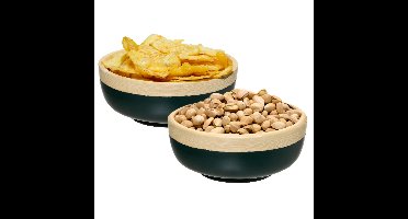 5Five - 2x - serveerschaal/saladeschaal - petrol - bamboe - 20 x 8 cm - rond