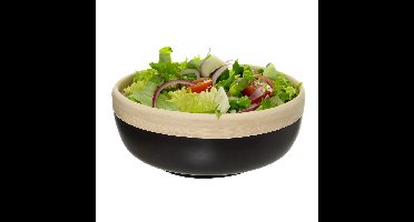 5Five - serveerschaal/saladeschaal - zwart - bamboe - 20 x 8 cm - rond