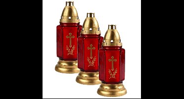 5x stuks grafkaarsen/gedenklichten met deksel rood/goud 11 x 24 cm 3 dagen brandtijd