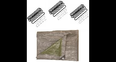Afdekzeil / dekzeil grijs 3 x 4 meter met 15x spanrubbers en S-haken