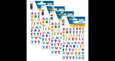 Alfabet plak letters - A-Z Stickers - 4x vellen - gekleurd - 10 mm
