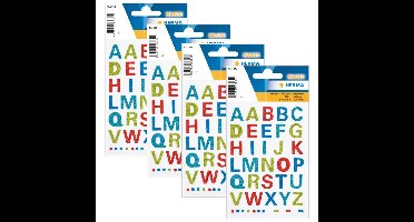 Alfabet plak letters - A-Z Stickers - 4x vellen - gekleurd glitter - 15 mm