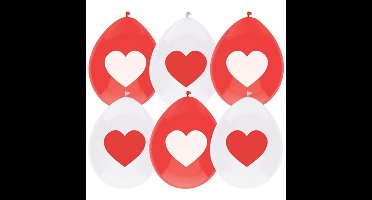 Ballonnen Love hartjes print - Valentijn - rood/wit - 12x stuks - 29 cm - versiering