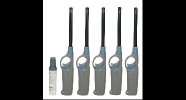 BBQ/keuken aansteker lange steel - 5x - met extra navul cilinder - grijs - 25 cm - kunststof