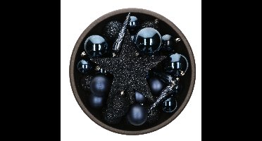 Bellatio Decorations Kerstballen set - 33x stuks - donkerblauw - kunststof