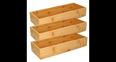 Bestekbak/keuken organizer - Set van 3x stuks - 1-vaks - Tidy Smart - bamboe - 38 x 15 x 7 cm