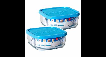 Bewaarbakje/vershoudbakje Vigo - 2x - glas - vierkant - met deksel - 340 ml - meal prep