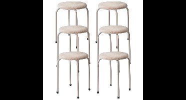 Bijzet krukje Furry beige - 6x - metaal/stof - D40 x H48 cm - Meubels - Zitten