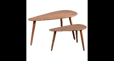 Bijzettafel/plantenstandaard set - 2-delig - lichtbruin - MDF hout - 60 x 30 x 35 cm en 80 x 40 x 40