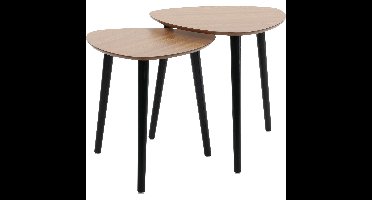Bijzettafeltjes set 2x stuks Ancona - lichtbruin/zwart - D40 x H41 cm/D45 x H45 cm - dennenhout