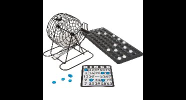 Bingo spel zwart/wit complete set 20 cm nummers 1-75 met molen/168x bingokaarten/2x stiften
