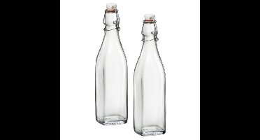 Bormioli Rocco beugelfles/weckfles - 2x - 1 liter - glas - vierkant - water/olie/azijn/sapjes