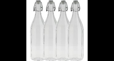 Bormioli rocco waterfles met beugeldop - 4x - helder transparant - 1000 ml - Giara home deco fles