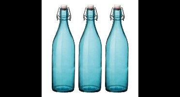 Bormioli rocco waterfles met beugeldop - 6x stuks - turquoise transparant - 1000 ml - Giara home dec