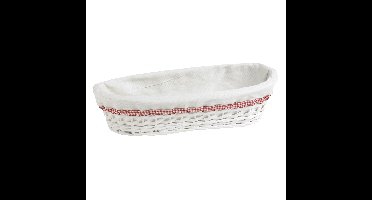 Broodmandje - wit - L42 x B18 x H9 cm - riet/stof - ovaal - serveermand