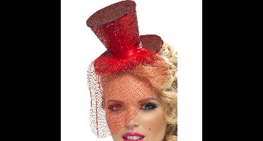 Carnaval verkleed mini hoedje op diadeem - Funny hoge hoed - Rood - Dames