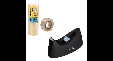 Centrum Plakbandhouder - zwart - 8x plakbandrol - transparant - 19 mm x 33 m