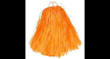 Cheerballs/pompoms - 1x - oranje - met franjes en ring handgreep - 28 cm