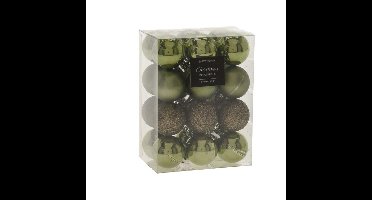 Christmas Decoration Mini Kerstballen - 24x Groen tinten - Kunststof - 3 cm
