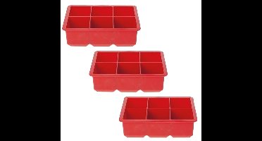Cosy & Trendy grote ijsblokjes houder - 3x - 6 blokken - rood - siliconen