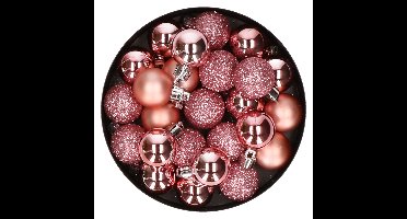 Cosy & Trendy Kerstballen mini - 20x - roze - D3 cm - kunststof - kerstversiering