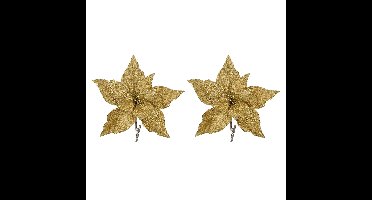 Decoratie bloemen op clip - 2x stuks - goud - 18 cm - polyester fluweel