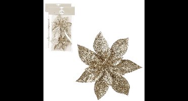 Decoratie bloemen op clip - 4x stuks - champagne - 15 cm - polystyreen