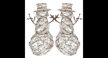 Decoratie figuren - 2x - sneeuwpoppen - H42 cm - rotan - kerstdecoratie