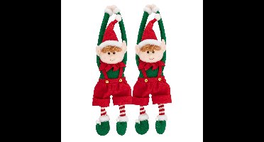 Decoratie kerstelf poppen - 2x - hangend - 46 cm - pluche - elfen figuur