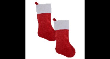 Decoratie kerstsokken - 2x st - rood - H43 cm - polyester - traditioneel - kerstsokken