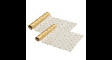 Decoratie stof/tafelloper - 2x - goud - 500 x 28 cm - polyester - tafelversiering - kerstdiner