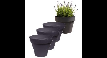 EDA Romeo Bloempot / plantenpot - 4x - kunststof - antraciet - D40 x H31 cm - binnen en buiten