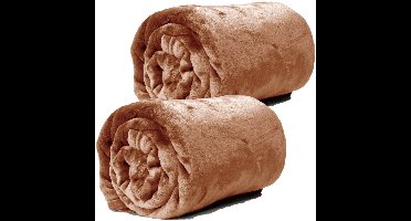 Enzo Fleece dekens/plaids 2 stuks 130 x 180 cm - brons