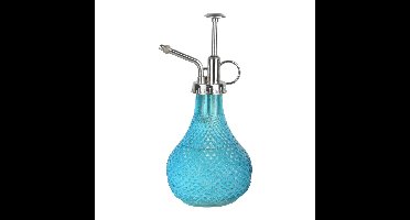 Esschert Design plantenspuit/vernevelaar - glas - caribbean blauw/zilver - 20.5 cm