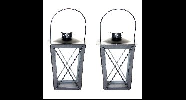 Fancy Flames Lantaarn - Set van 2x stuks - zilverkleurig - metaal - 20 x 12 cm