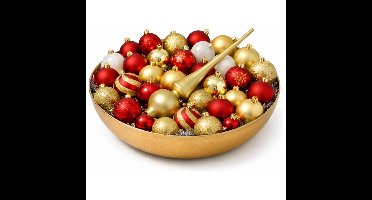 Feeric Christmas Kerstballen - 60x - goud met rood - kunststof - met glazen piek