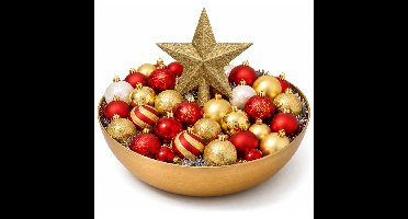 Feeric Christmas Kerstballen - 60x - goud met rood - kunststof - met ster piek