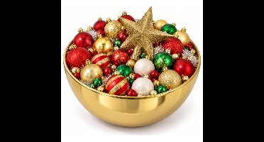 Feeric Christmas Kerstballen - 60x st - kerst kleuren - kunststof - met ster piek - goud