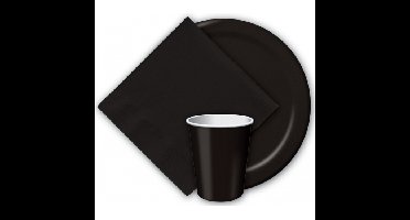 Feestbordjes van karton - zwart - 80x stuks - Dia 23 cm - Wegwerpborden - Halloween/Verjaardag