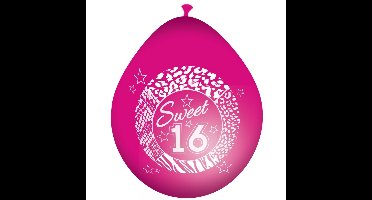 Folat Ballonnen sweet 16 - 8x - roze - latex - 30 cm - verjaardags versiering ballonnen