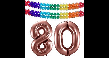 Folat Verjaardag Leeftijd folieballon - 80 jaar - ros? goud - 86 cm - incl 2x slingers