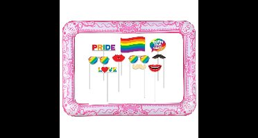 Foto prop set met frame - gay pride regenboog - 11-delig - photo booth accessoires