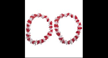 Funny Fashion Hawaii krans slinger - Set van 10x stuks - kunststof - rood en wit - bloemenslingers -