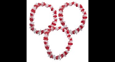 Funny Fashion Hawaii krans slinger - Set van 6x stuks - kunststof - rood en wit - bloemenslingers -